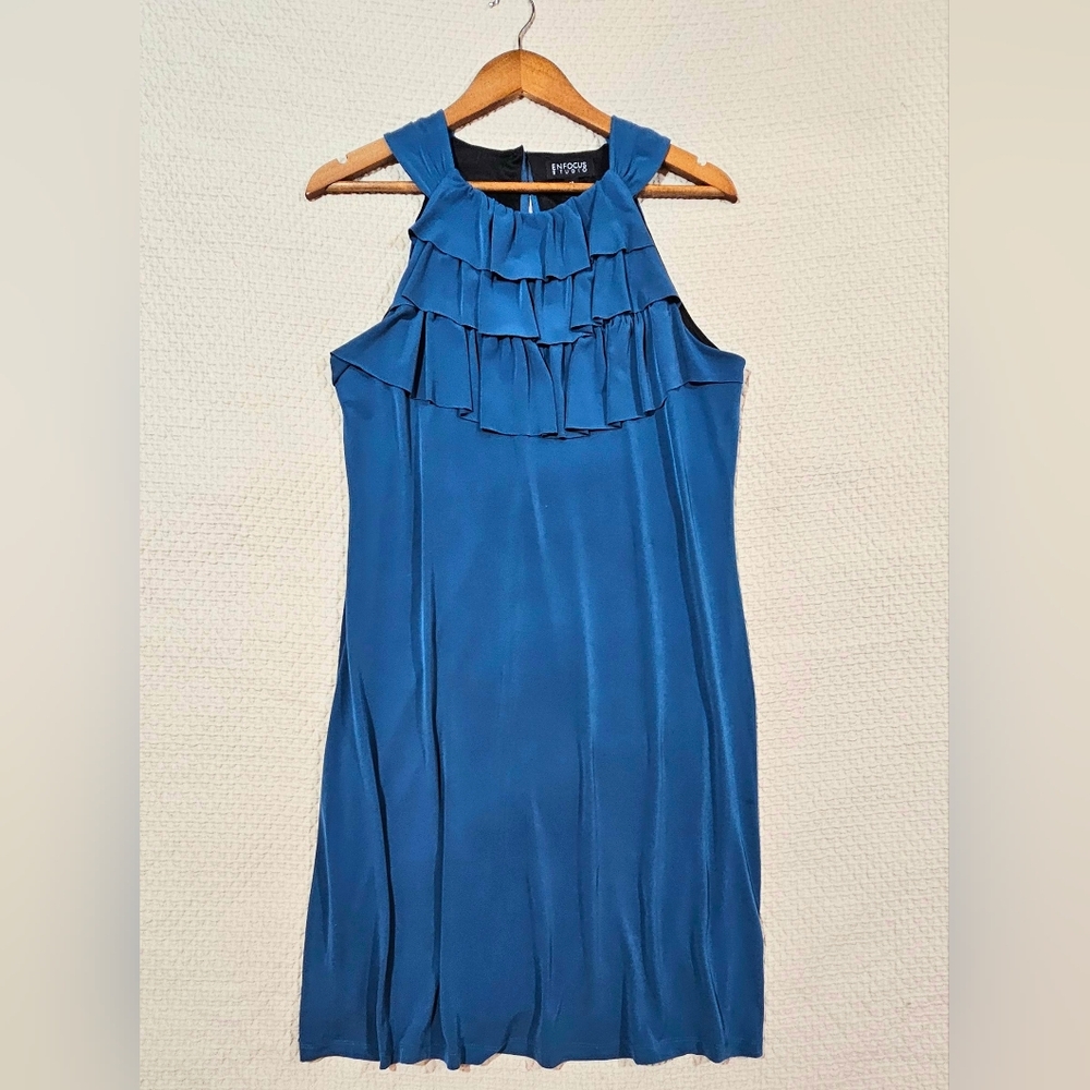 Enfocus Studio Blue Ruffle Coctail Dress Nordstrom Size 12